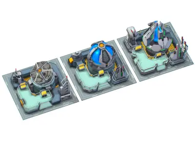 isometrical UFO radar platform station ALL Low-poly 3D model