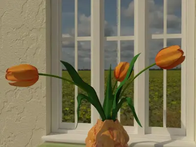 Orange tulips bouquet in a vase 3D model