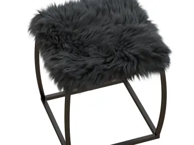 Ridge Road Decor Faux Fur Upholstered Ottoman in Gray 3D model