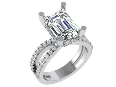 Emerald Cut Split Shank Ring 4394 3D print model