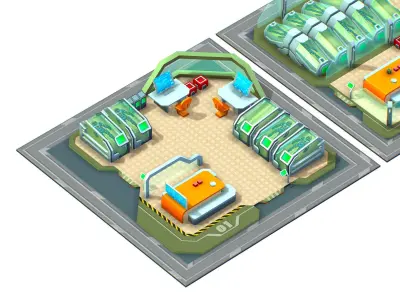 isometrical recreation room barrack hospital all Low-poly 3D model