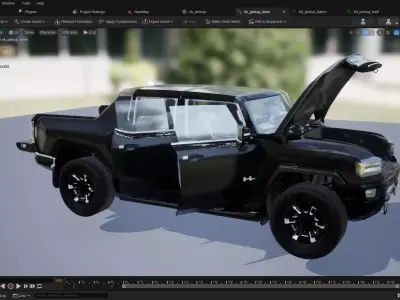 Rigged Pickup Truck with Interior Low-poly 3D model