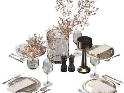 Serving set with dried flowers 3D model