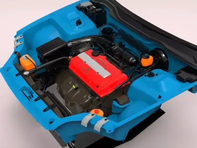  Honda Civic 2000 engine Low-poly 3D model