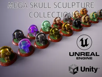 PBR Skull Sculpture Mega Collection Low-poly 3D model