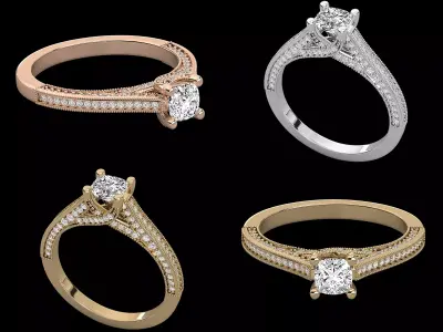 Round Diamond Engagement Ring CAD Design Pave Luxury Style 3D print model