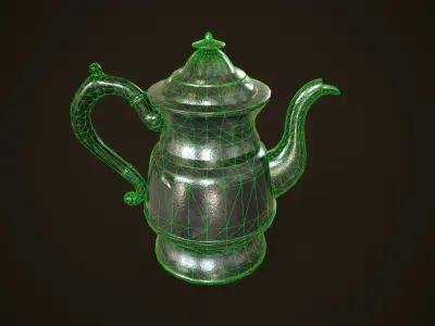 Vintage metal teapot Low-poly 3D model