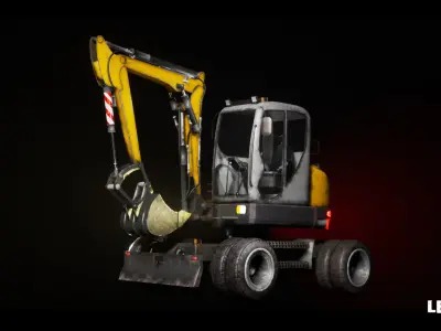 Driveable Animated Excavator Low-poly 3D model