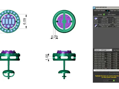 Round Diamond with Baguette Luxury Stud 3D print model