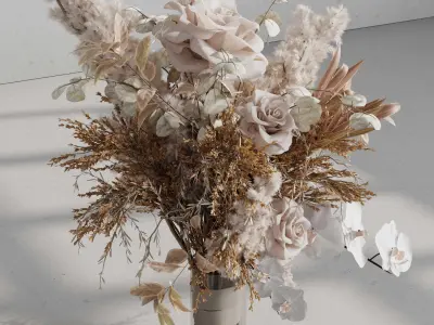 flowers plant in a bouquet glass vase 62 3D model
