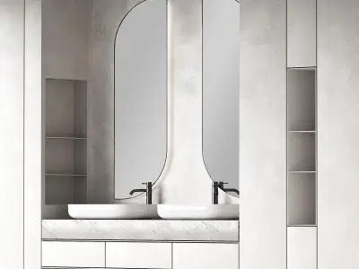 Bathroom kit Minimal furniture Half-round semi-circle mirrors 3D model