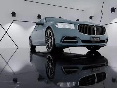Luxury Blue Sedan in a Modern Showroom Low-poly 3D model