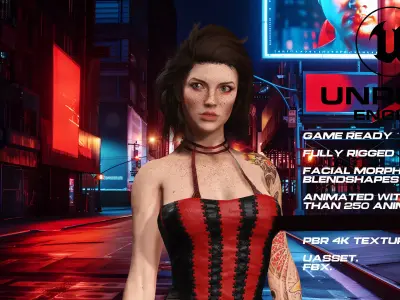 Tattoo girl full rigged - game ready - animated  Low-poly 3D model