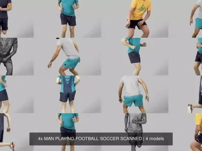 4x MAN PLAYING FOOTBALL SOCCER SCANNED 3D Model Pack