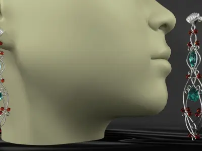 earrings emerald and garnet 3D model