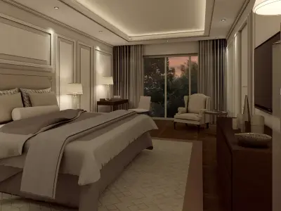 Contemporary Luxury low poly Villa Bedroom Interior Low-poly 3D model