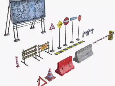 Road Props Low-poly 3D model