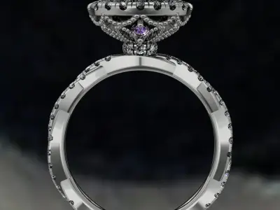 Round double halo engagement ring with braided shank 3D print model