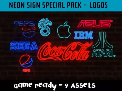 Neon Signs Special Pack - Logos - 9 Assets Low-poly 3D model