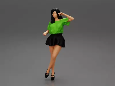 Woman In Mini Dress Is Standing On One Leg 3D print model