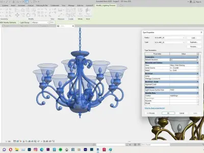 Chandelier or Classical Hanging Lamp Revit Family Interior 3D model