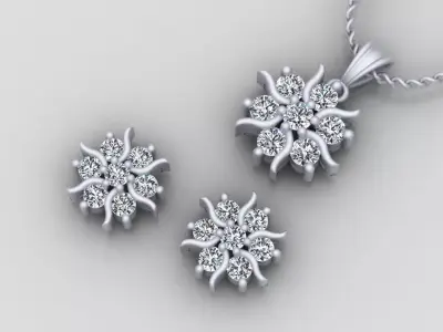 Precious Pendant and Earrings with round gem stones 3D print model