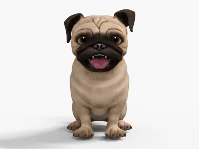 Pug Dog Toon Rigged Low-poly 3D model