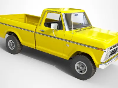 Ford Classic F100 pickup 1976 New Yellow Low-poly 3D model