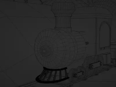 Train colorful on tracks Low-poly 3D model