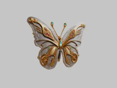 Magical Steampunk Flying Moth with Crystals Low-poly 3D model