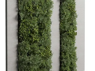 Vertical Wall Garden With Wooden frame  collection of houseplant 3D model