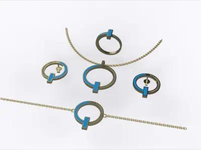 T Style Gold Jewelry Set19 with Diamond  Bracelet Earrings Ring 3D print model