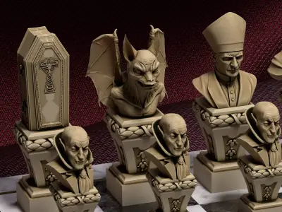Vampire Horror Chess Pieces Set of 6 - Dracula Nosferatu STL 3D print model
