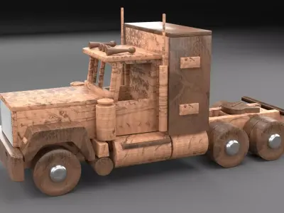 Wood toy truck Low-poly 3D model