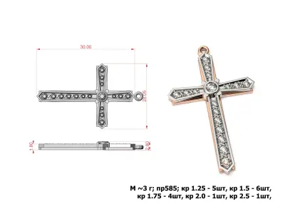 G0463 diamond cross pendant in rose gold and gold 3D print model