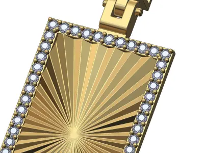 Faceted diamond rectangular pendant with iced bail 3D print model