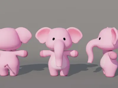 Rigged Cartoon Elephant Low-poly 3D model