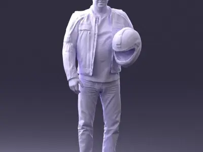 Biker in a motorcycle jacket with a helmet 0083 3D model