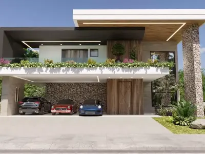 mercedes modern house with car parked in front 3D model