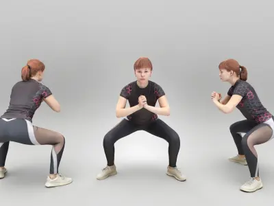 Beautiful young woman doing squats 441 Low-poly 3D model