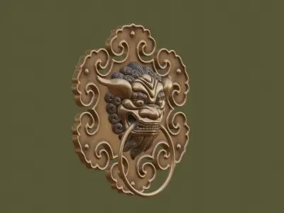 Chinese Lion Head Door Knocker PBR 3D model