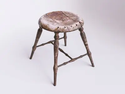 Finnish 1800s Handmade Wooden Stool Free 3D model