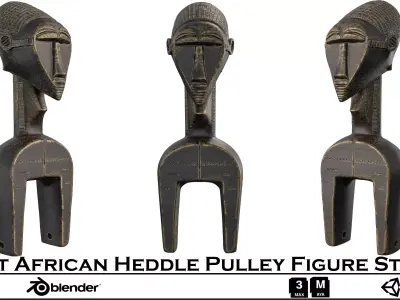West African Heddle Pulley Statue-Traditional Tribal Art Low-poly 3D model