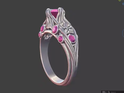 MULTI GEMSTONE FLORAL ENGAGEMENT RING 3D print model