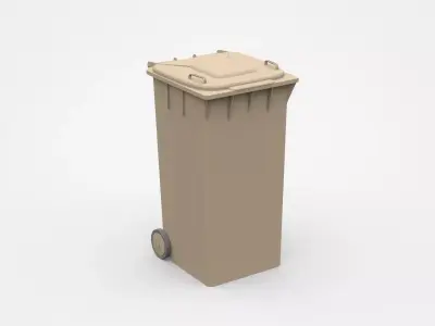 Brown Trash Bin With Two Wheels 3D model