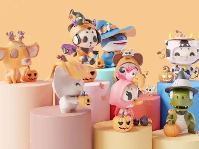 Art Toy Animal Alphabet Set 1 A-H Halloween Character3D Low-poly 3D print model