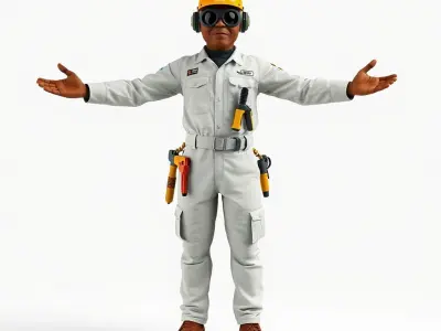 Engineer Character Model Rigged and Animated Low-poly 3D model