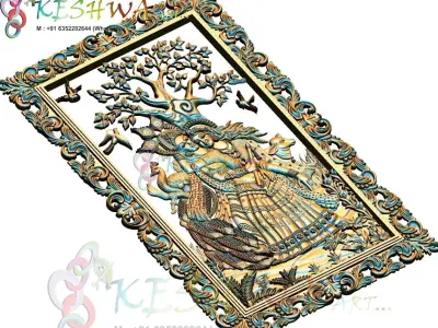 krishna 3d model and lakshmi wood carving 3D model