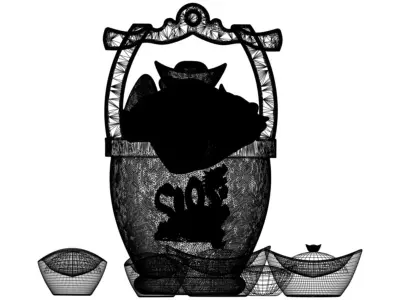 Chinese gold ingot bucket 3D model