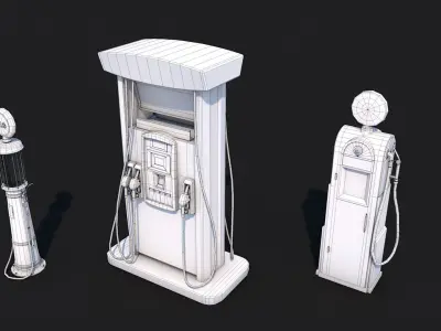 3 Fuel Gas Pump Station - Game Ready Low Poly  Low-poly 3D model